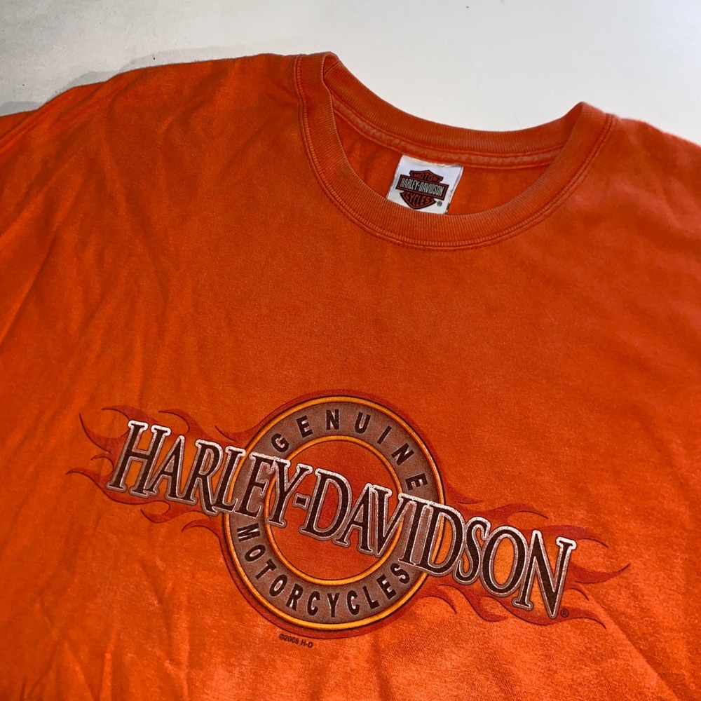 Harley-Davidson T-Shirt Mens 2XL Orange Flame Logo Bumpus Collierville TN 2006